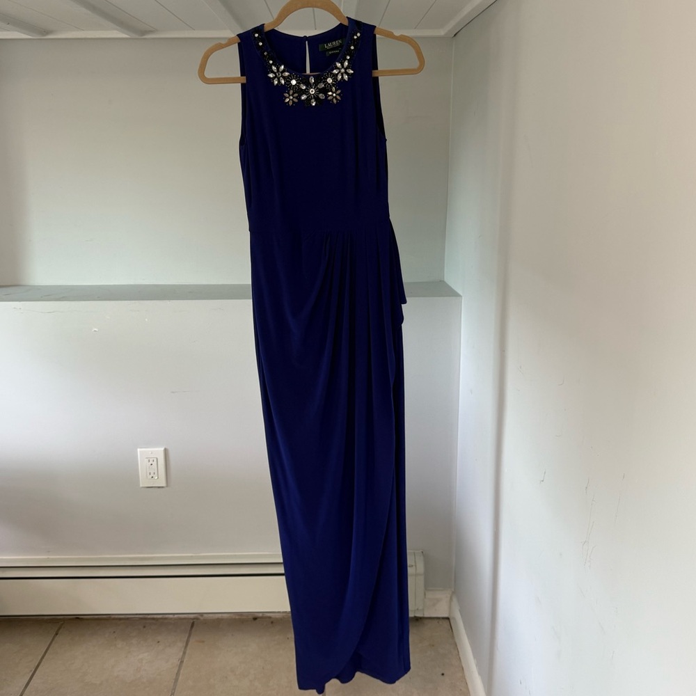 Lauren Ralph Lauren Elegant Blue Evening Sleeveless Dress